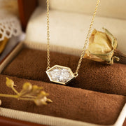 East-West 2 Ct Elongated Hexagon Shape Bezel Necklace - LGG Jewelry